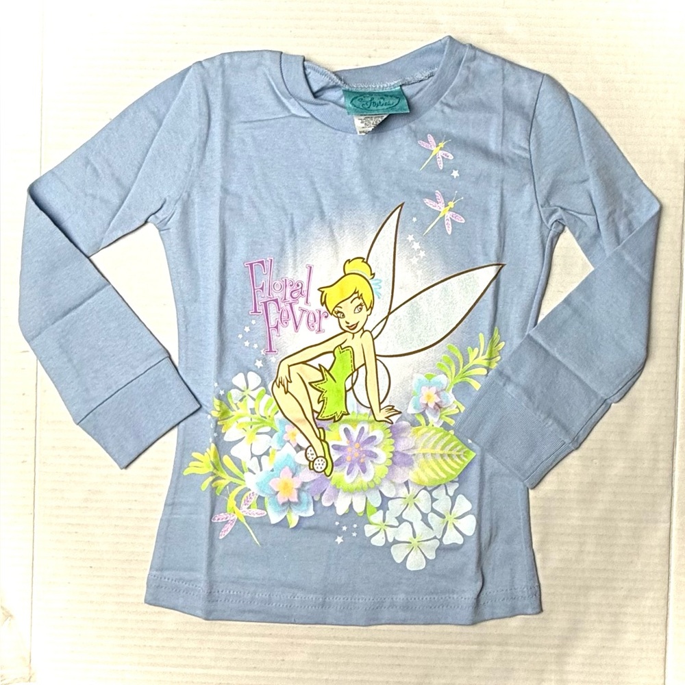 Vintage Disney Fairies Kids Girls Small 4 - 5 Long Sleeve Shirt Tinkerbell 90s